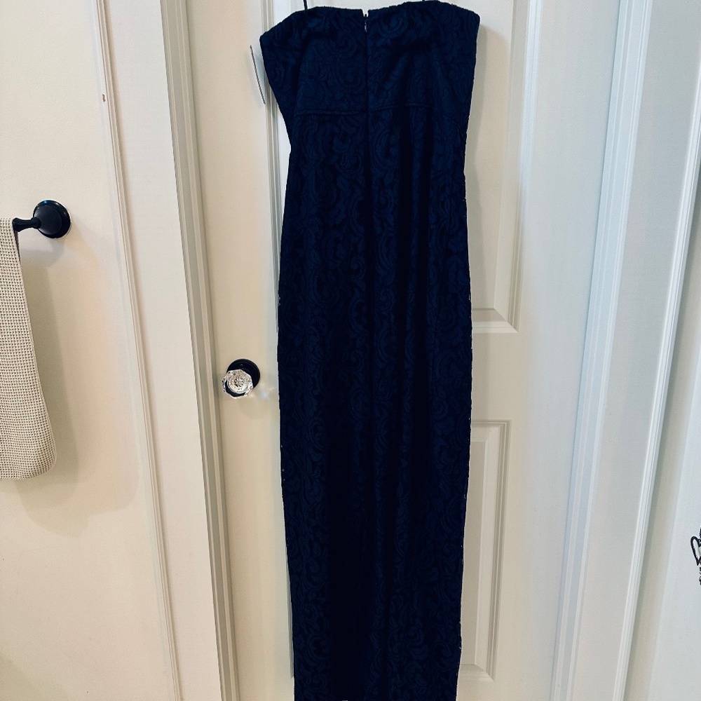 J crew navy strapless lace long dress
